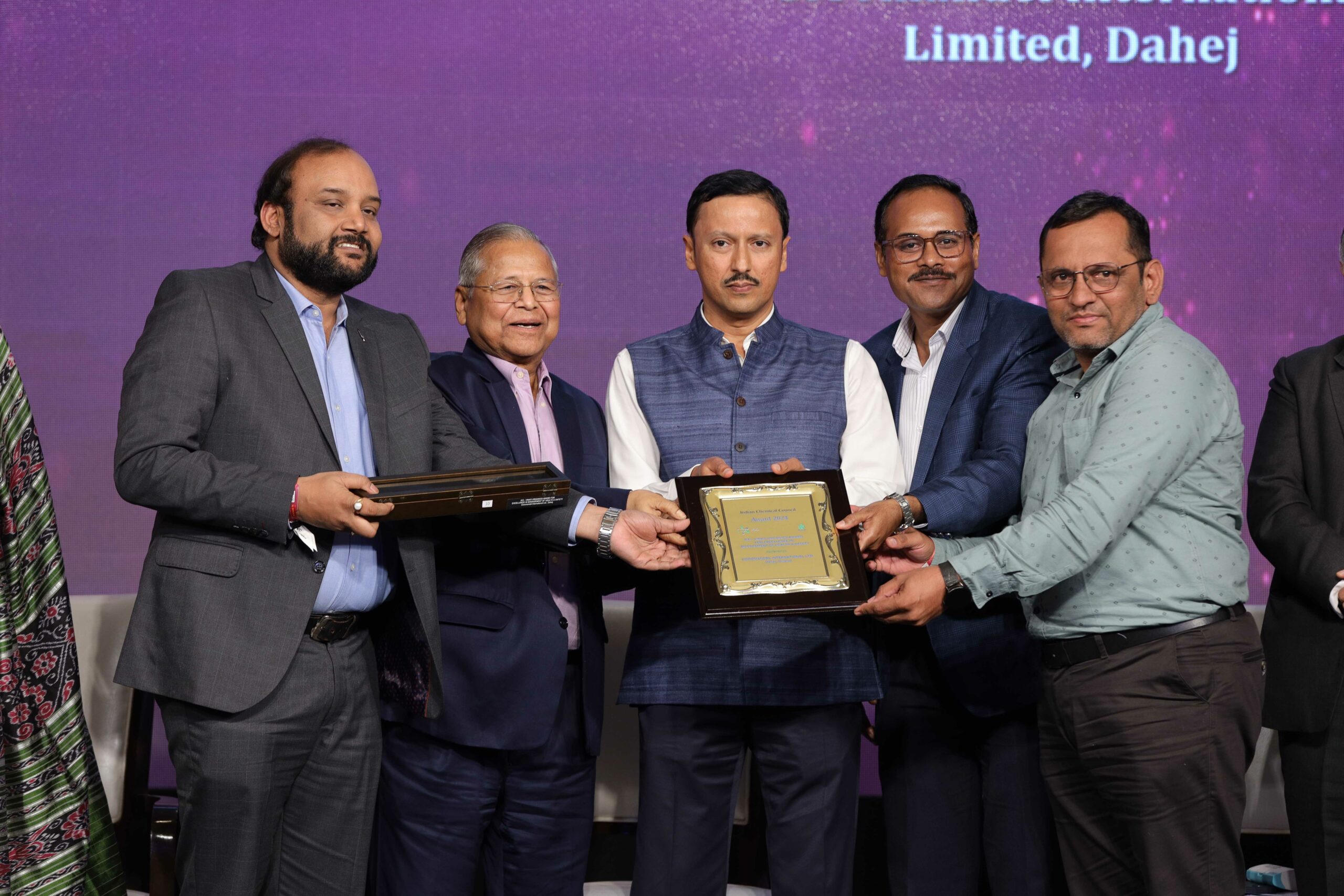 Dahej Plant received the “ICC – VINATI ORGANICS Award for Excellence in Management of Health & Safety” from the Indian Chemical Council (ICC)