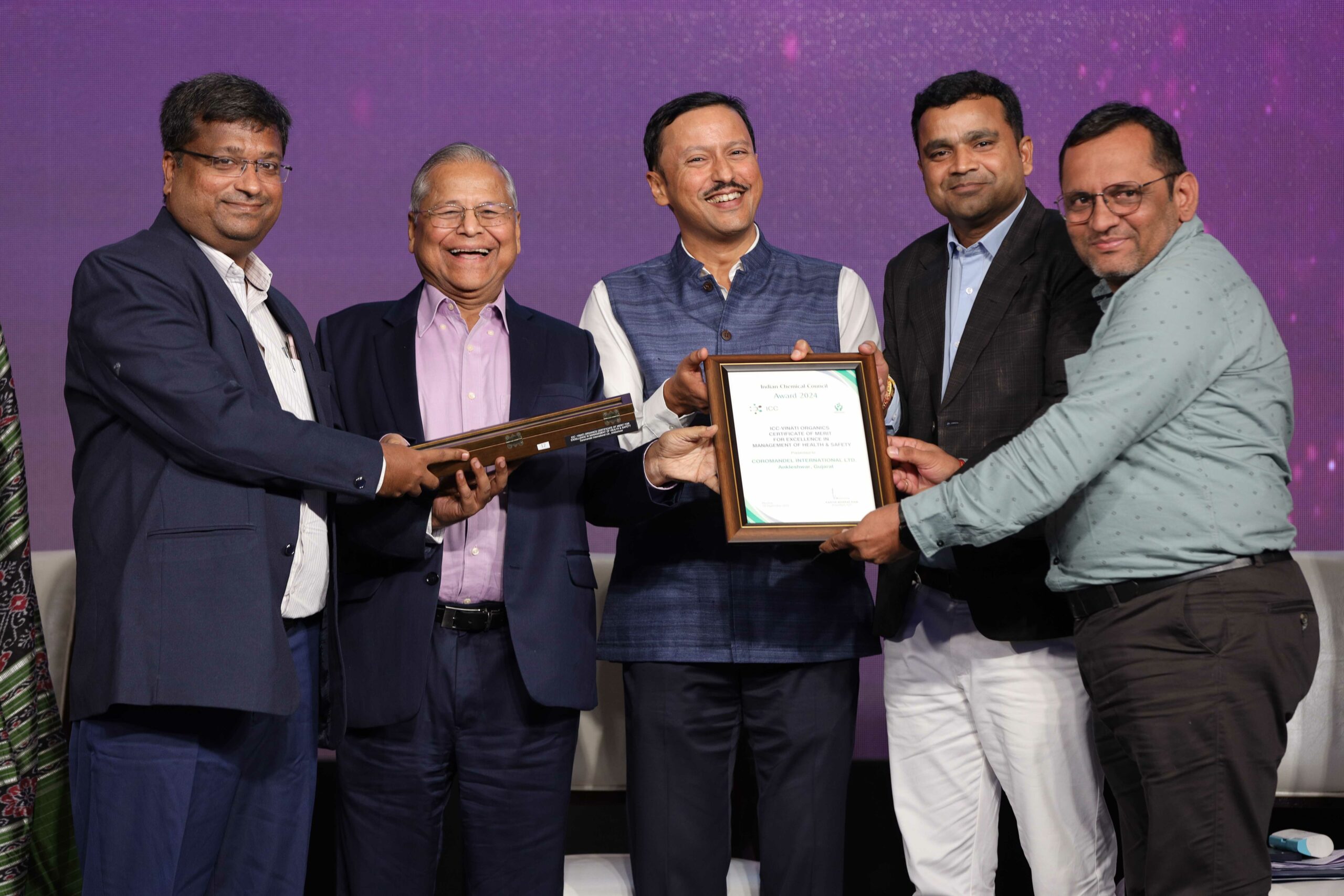 Ankleshwar Plant conferred with the &ldquo;ICC &ndash; VINATI ORGANICS Award for Excellence in Management of Health & Safety &ndash; Certificate of Merit&rdquo; by the Indian Chemical Council (ICC)