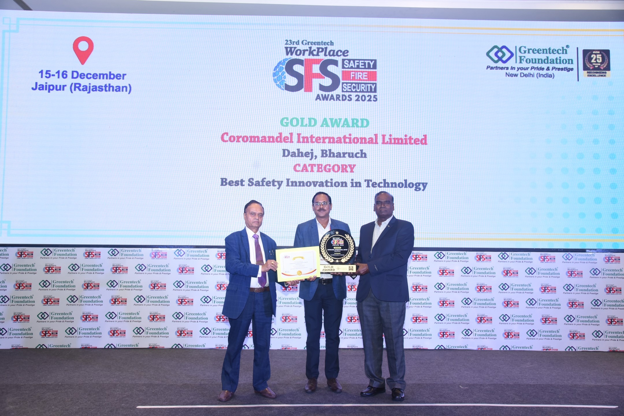 Dahej Plant was recognised with Gold award for Best Safety Innovation in Technology at the 23rd Greentech Workplace Fire & Safety Awards 2025