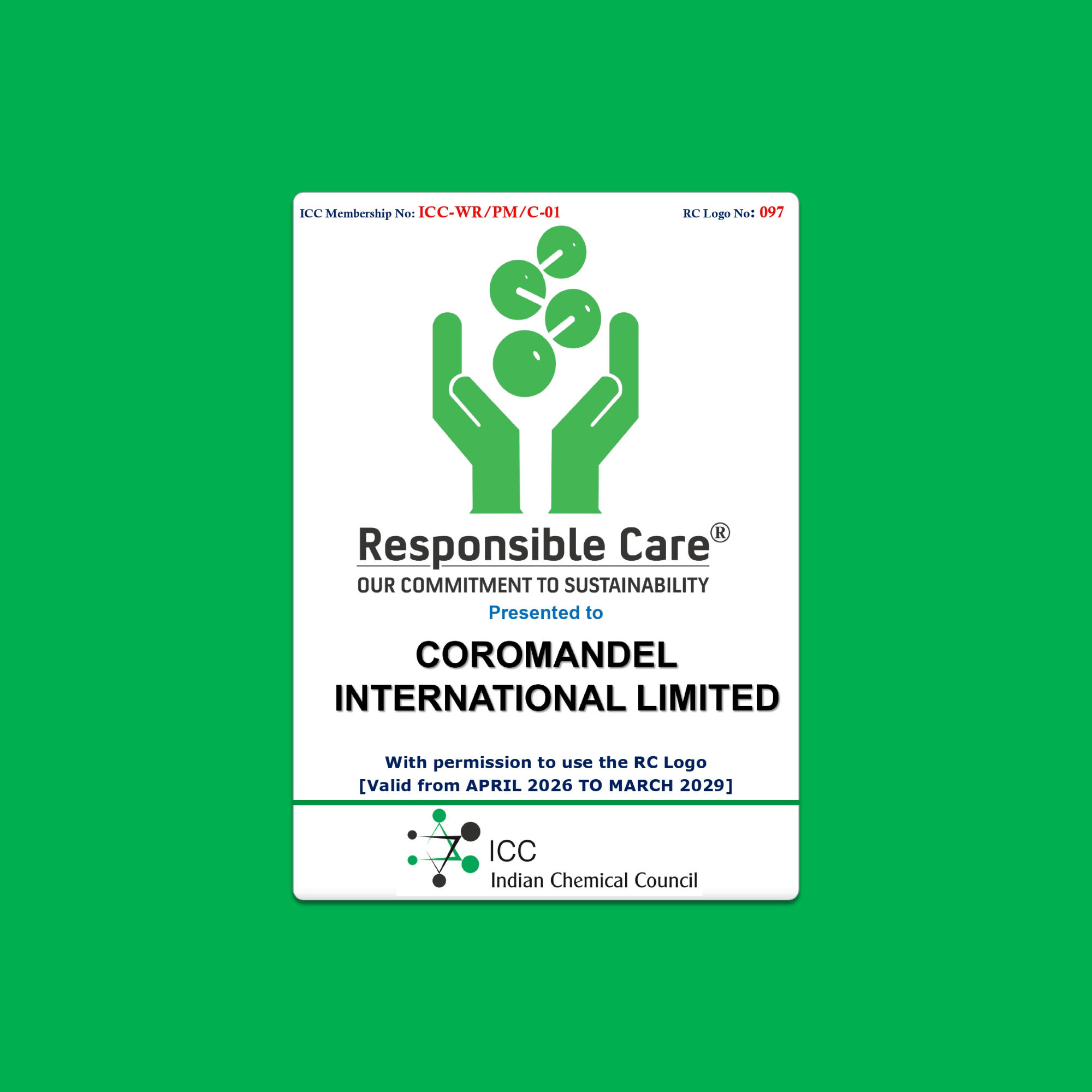 Coromandel Earns Prestigious Responsible Care Certification valid from April 2026 to March 2029